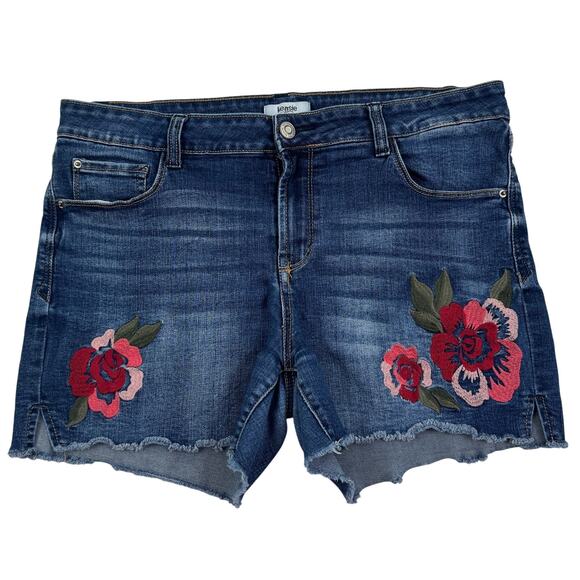 Kensie Boho Hippie Embroidered Floral Stretch Denim Shorts Women's Size 10/30 - Picture 1 of 6